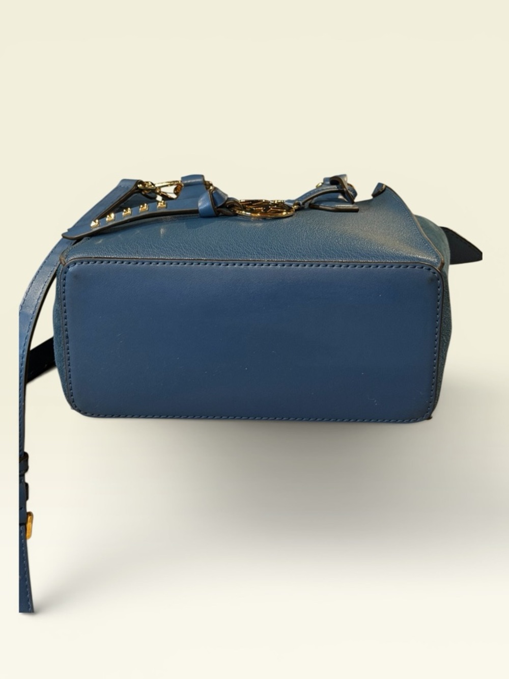 Michael Kors Dark Chambray Leather+Suede Kris Small Satchel Crossbody Purse - Picture 8 of 13